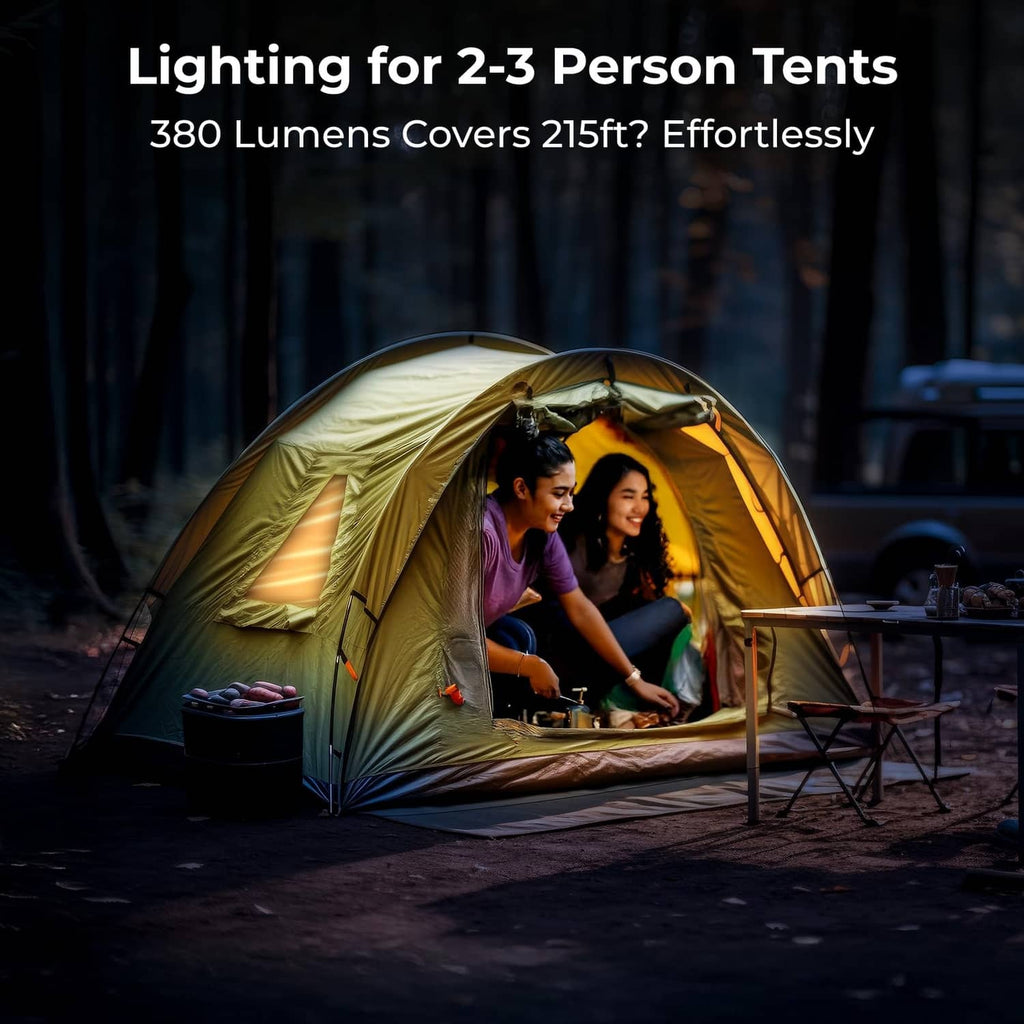 Black rechargeable tent light with wide bright illumination panel