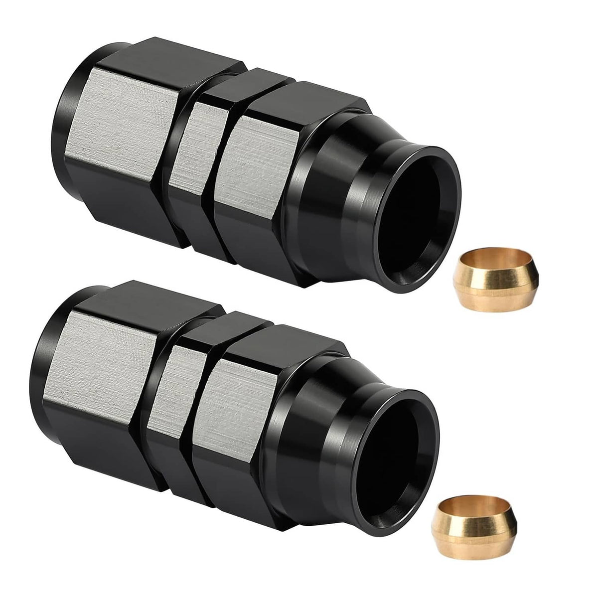 Black 6AN female flare to 5/16 hardline compression fitting, two-piece set