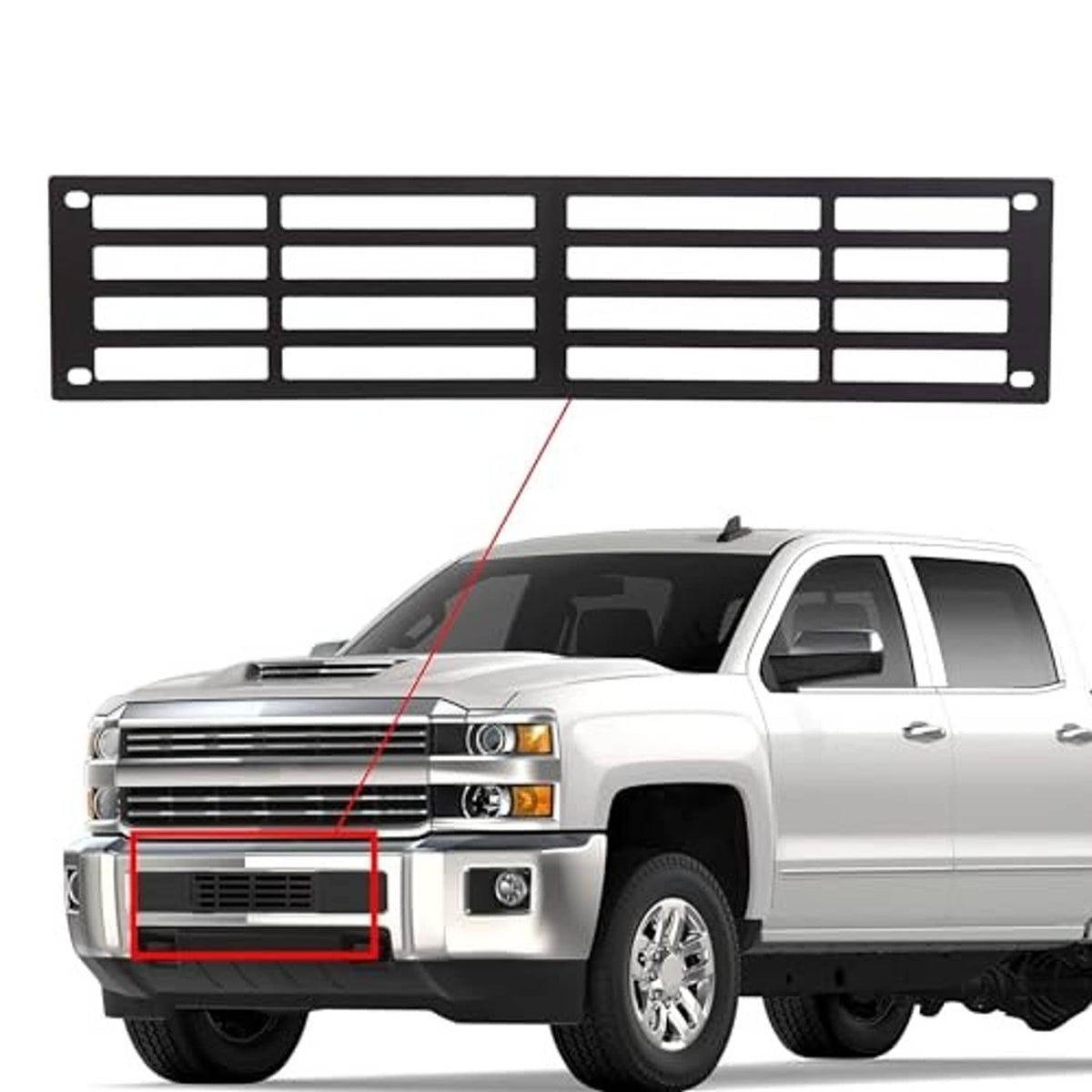 Black lower grille insert shown over front grille opening with horizontal slats