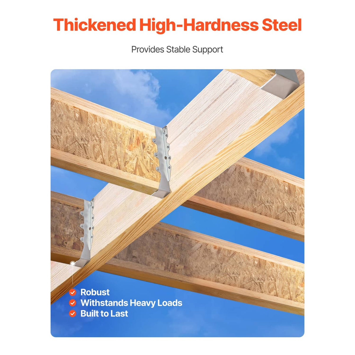 Steel beam hanger bracket with punched tabs and curved arms for supporting joists