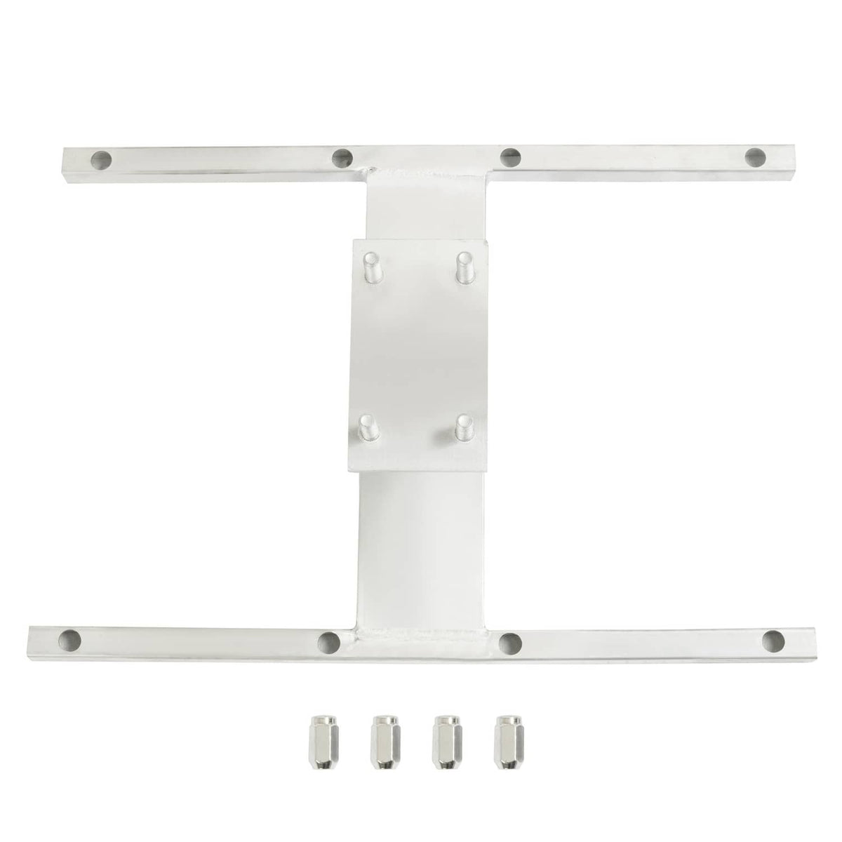 Aluminum H-mount spare tire carrier with mounting brackets and included lug hardware