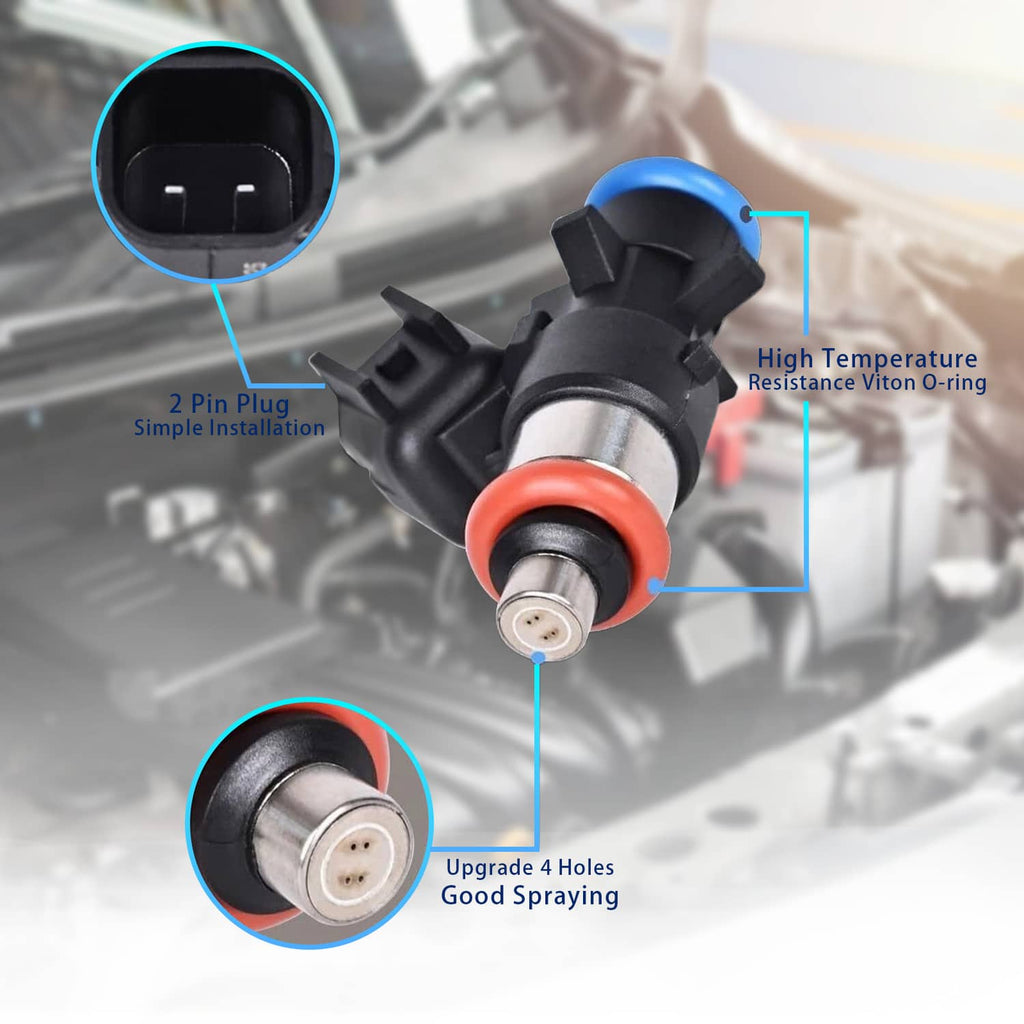 Fuel injector with black 2-pin electrical plug, blue top insulator, and orange seal ring