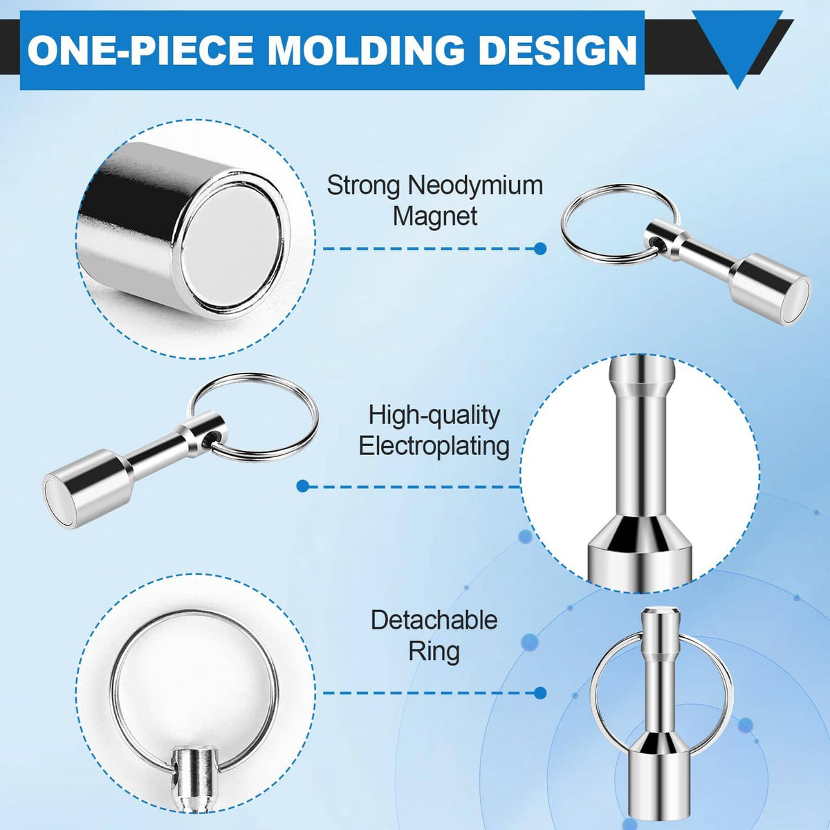 Stainless steel keychain magnet with detachable metal ring and cylindrical magnet housing