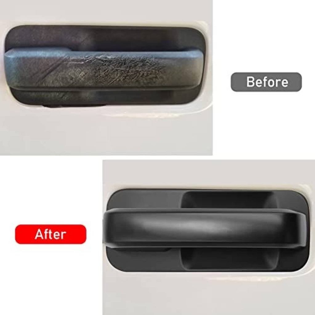 Black exterior door handle replacement, before-and-after on vehicle door