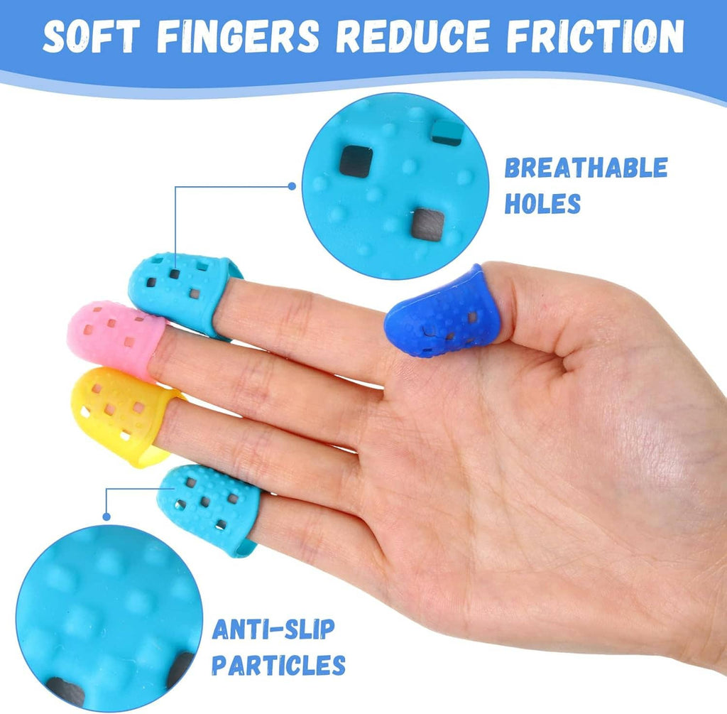 Silicone finger tips on fingers with textured breathable holes and anti-slip dots