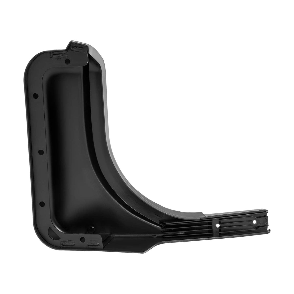 Black left golf cart fender cap inner housing with bracket tabs and hole pattern