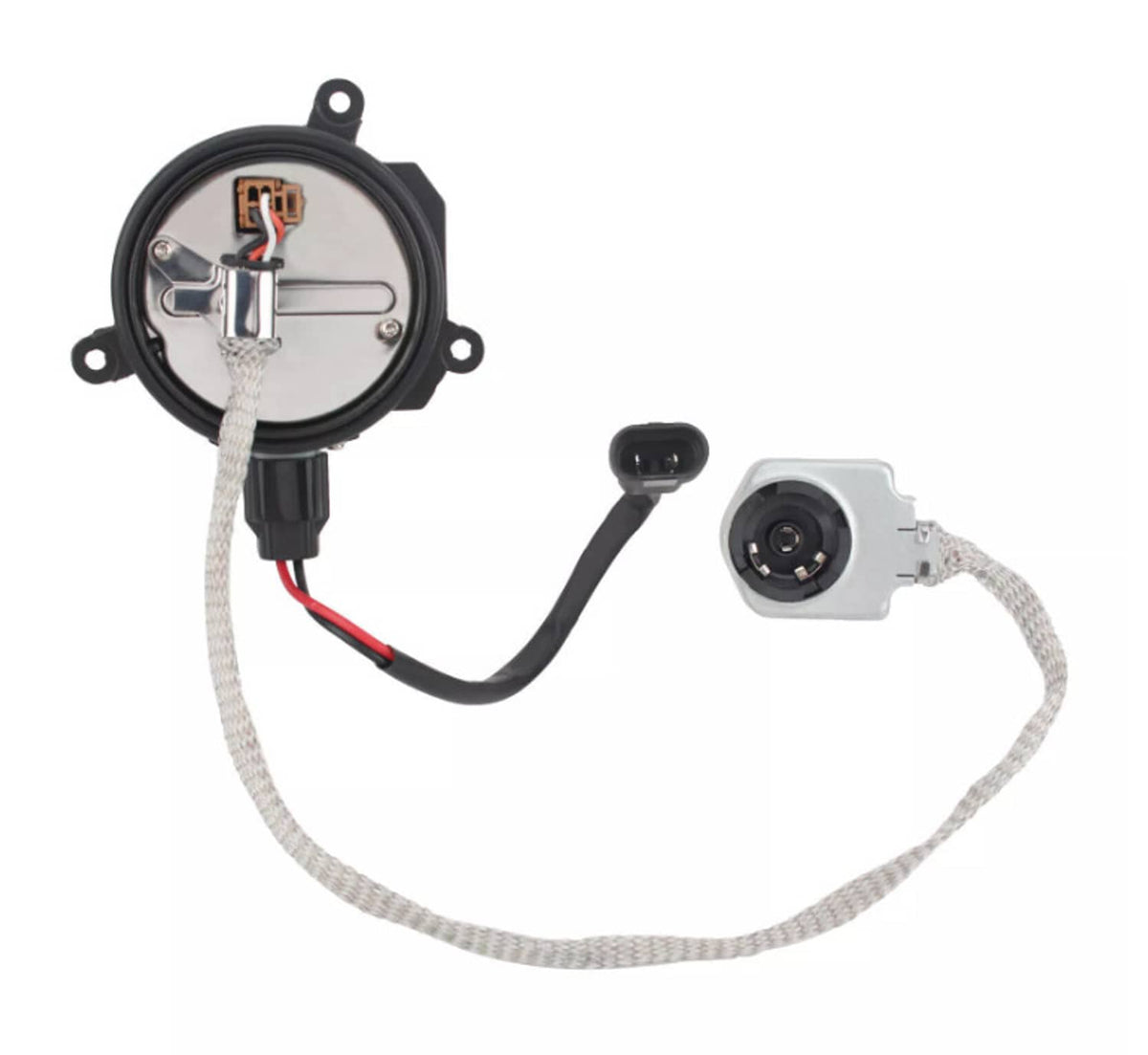 HID igniter and ballast wiring harness with braided cable and connectors
