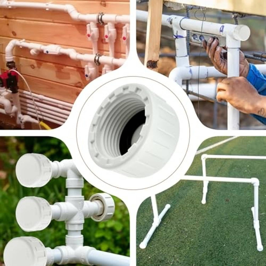 White PVC pipe end cap fitted on plumbing pipes