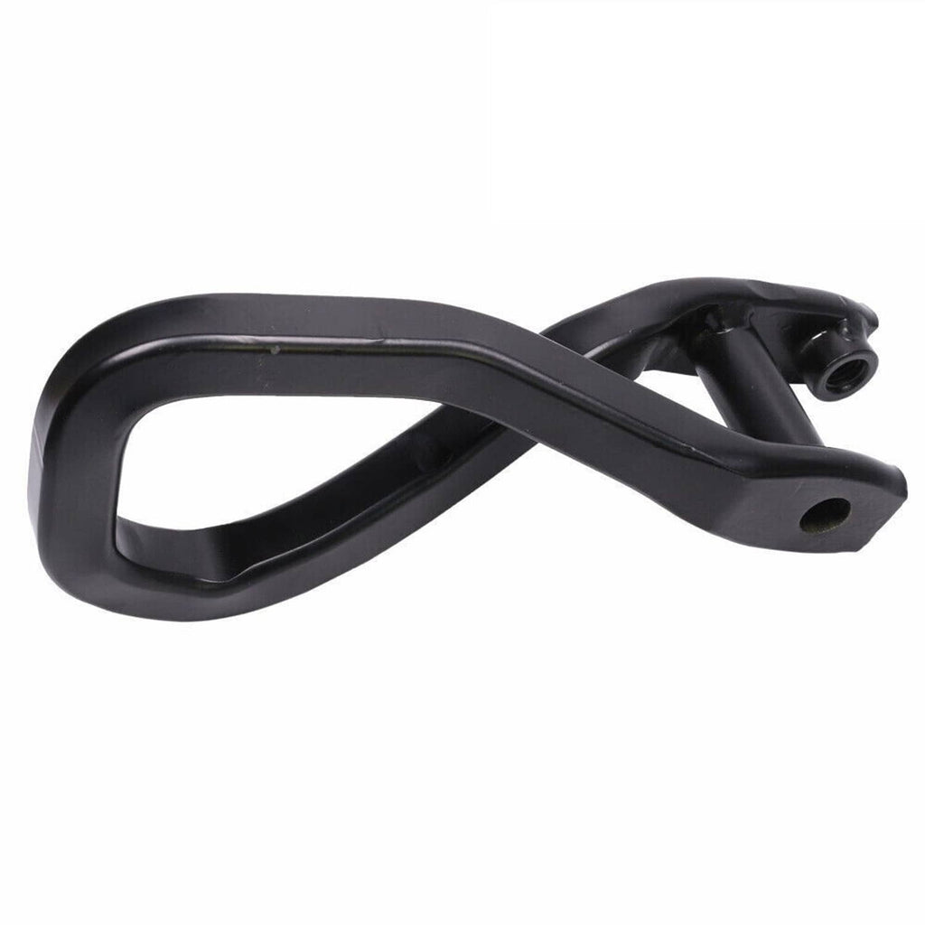 Black front tow recovery hook with mounting hole and curved loop