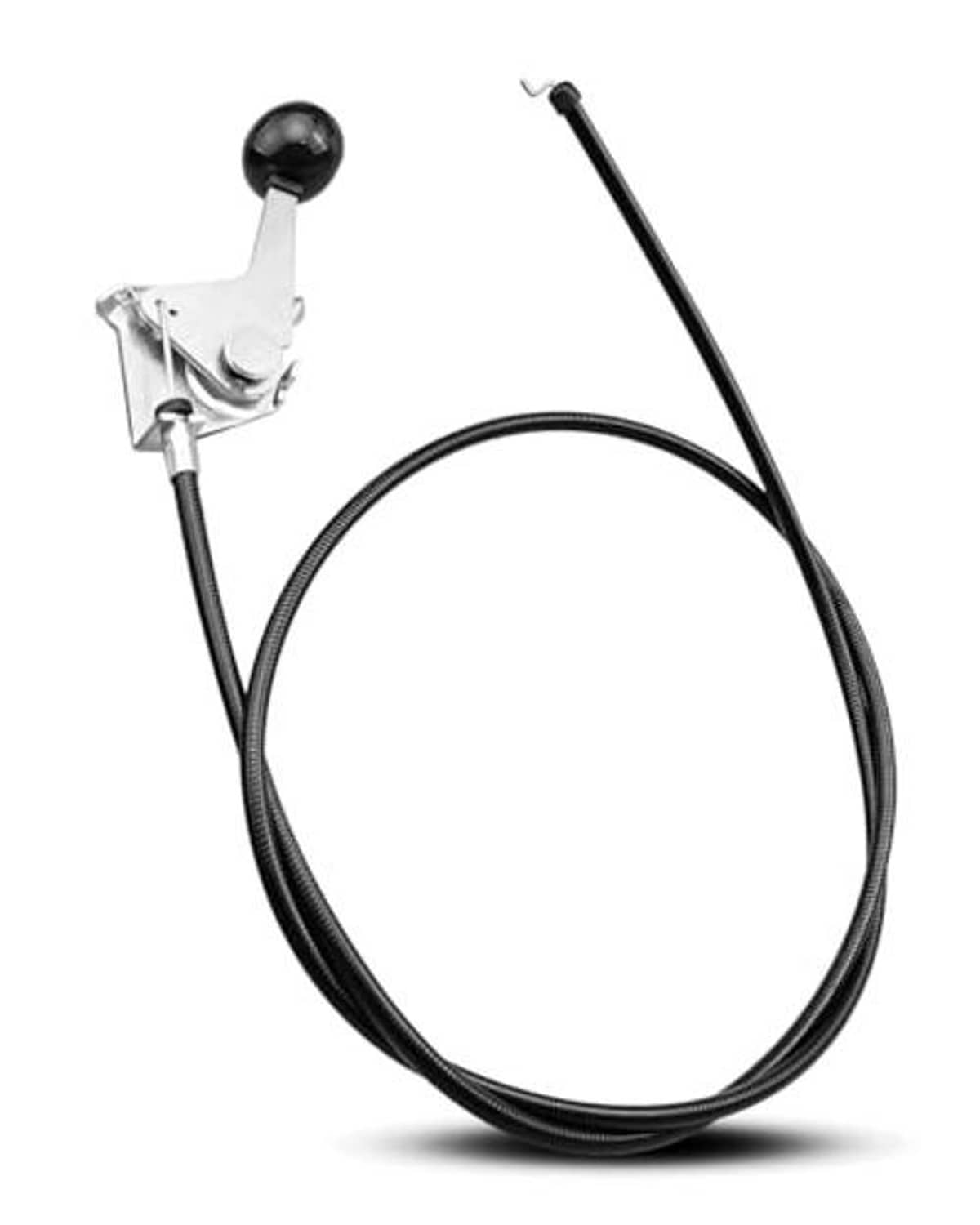 Throttle control cable assembly with white bracket, black cable loop, black knob