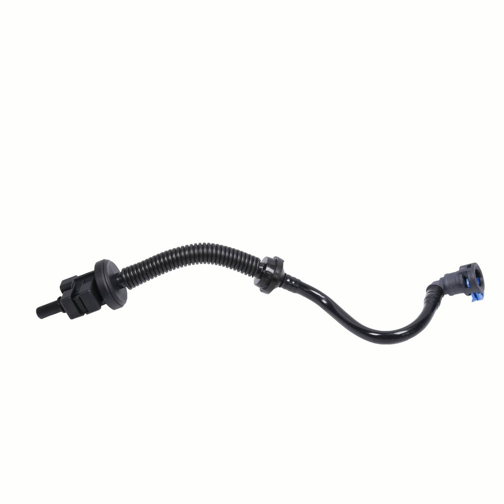 Fuel vapor hose with black wiring harness and blue-tipped connector ends