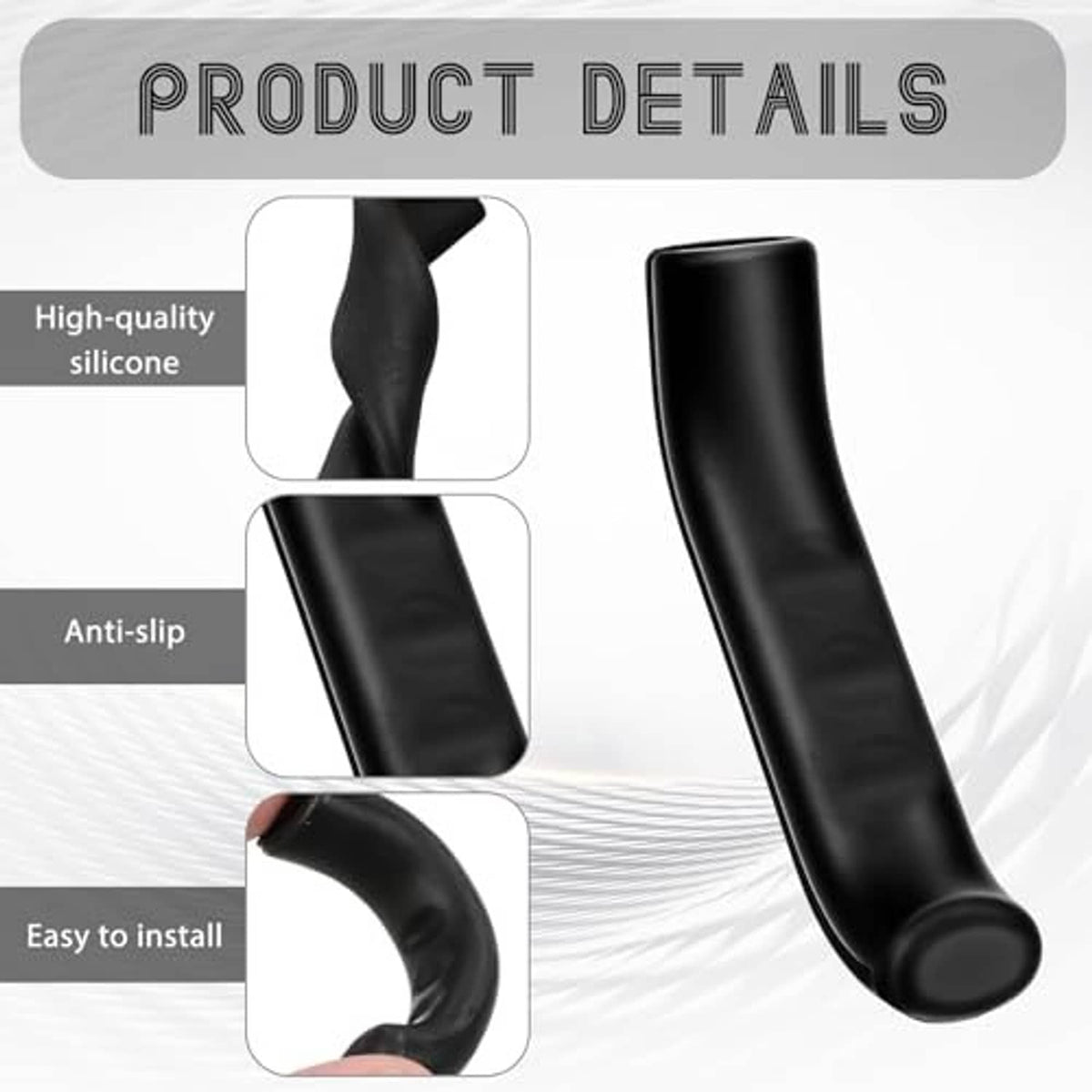 Black anti-slip silicone bicycle brake lever sleeve with textured gripping surface