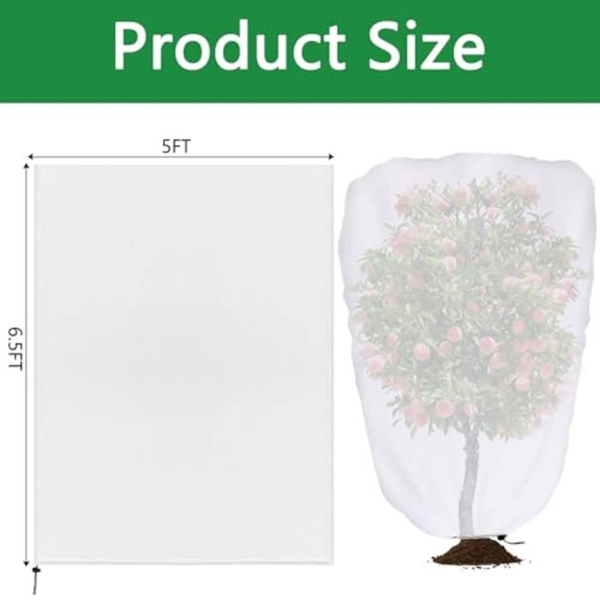 Garden plant shade cover with drawstring, white mesh, fruit tree graphic, 5 ft