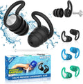 Waterproof silicone swimming ear plugs set, black curved tips with sealing wings