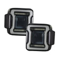 Smoked LED tail light assembly with square lens windows and clear LED light bars