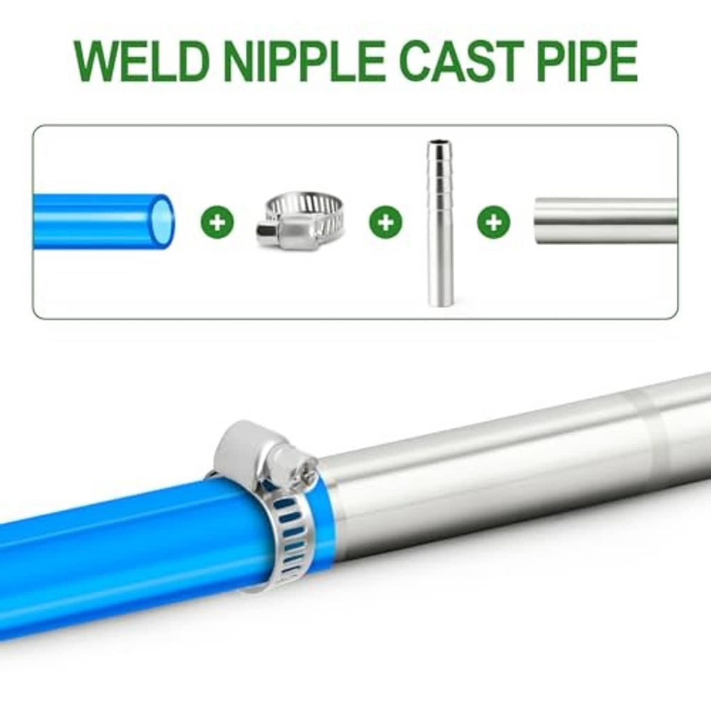 Stainless steel weld nipple cast pipe fitting with hose clamp and barb