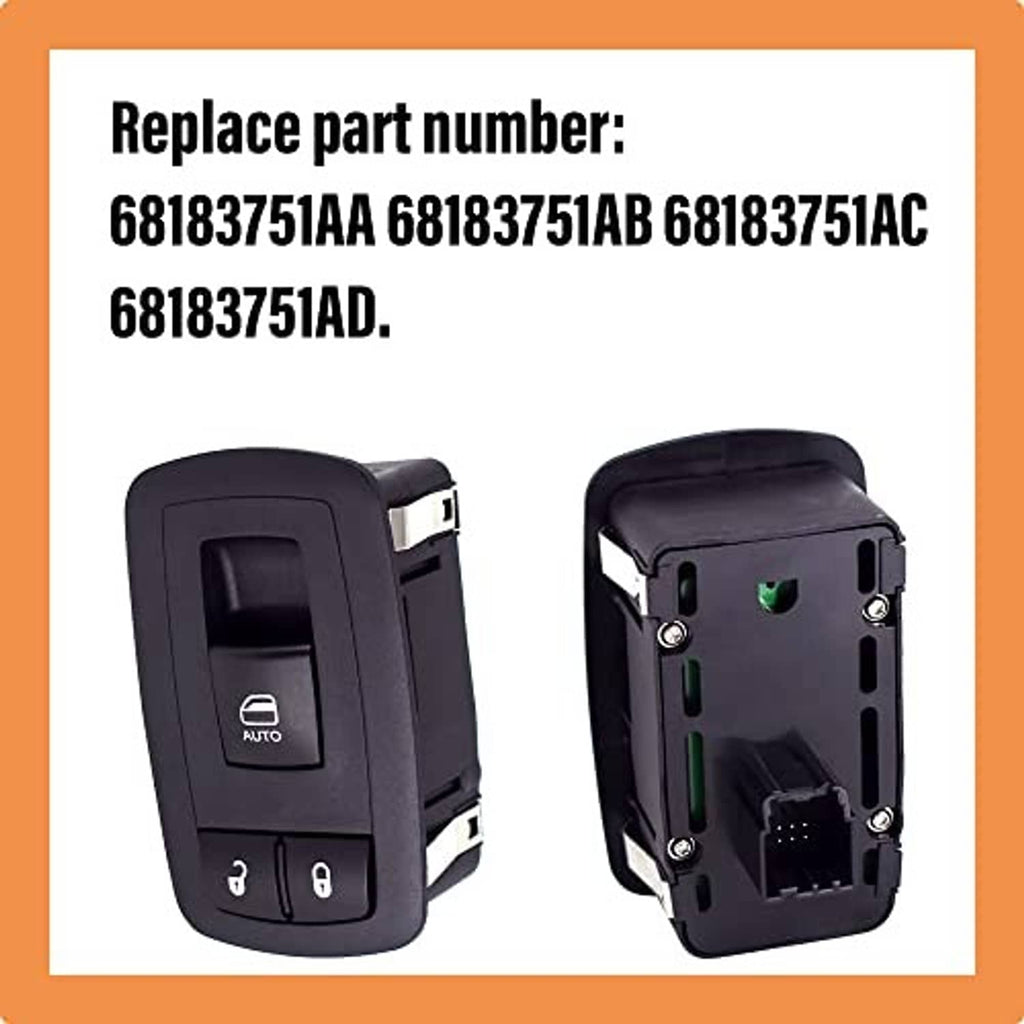 Black power window switch replacement part with front and back view