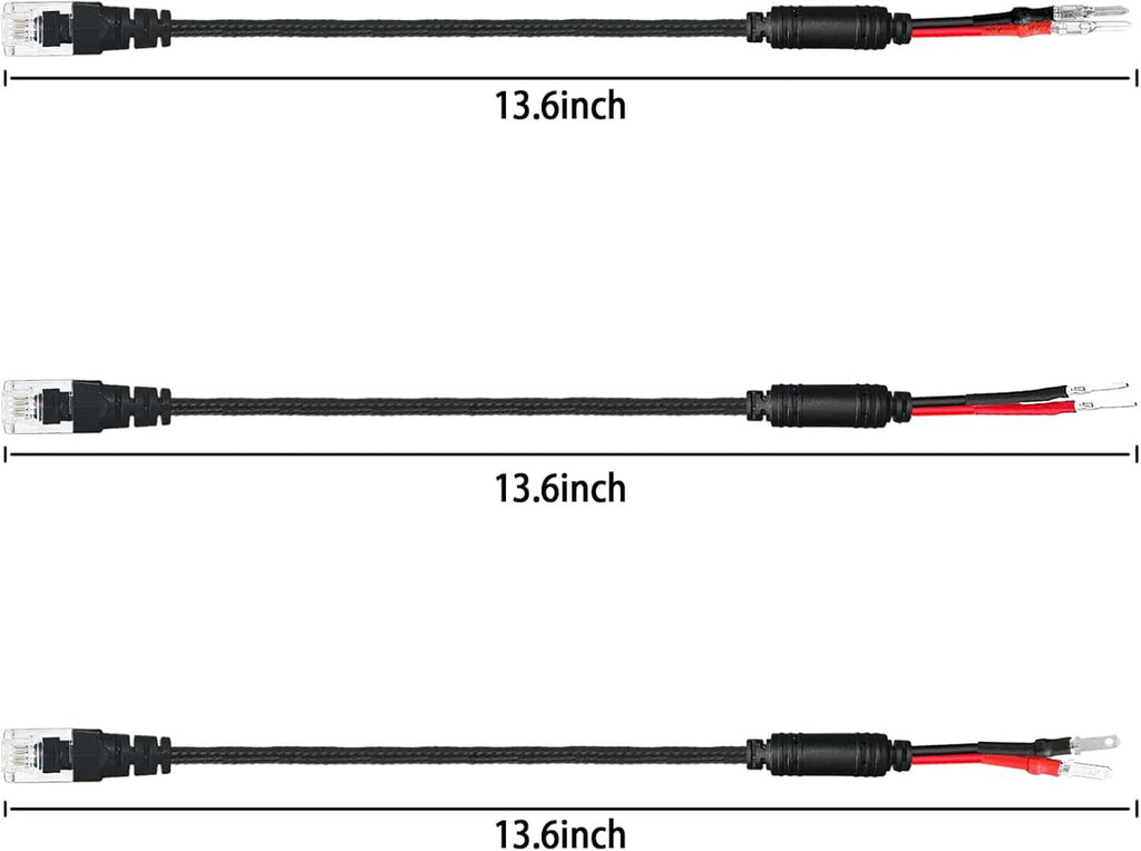 3-pack hardwire RJ11 cables, 13.6-inch lengths, black with red-and-clear connectors