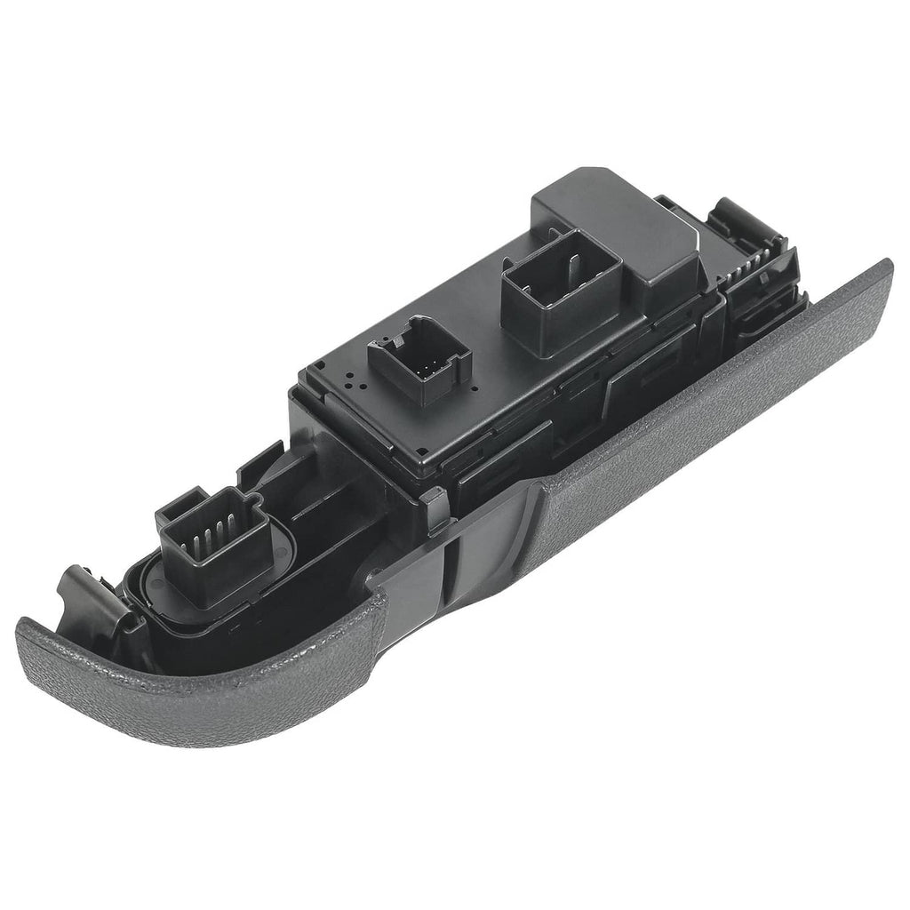 Power window switch with black bezel, back-side housing and electrical terminals