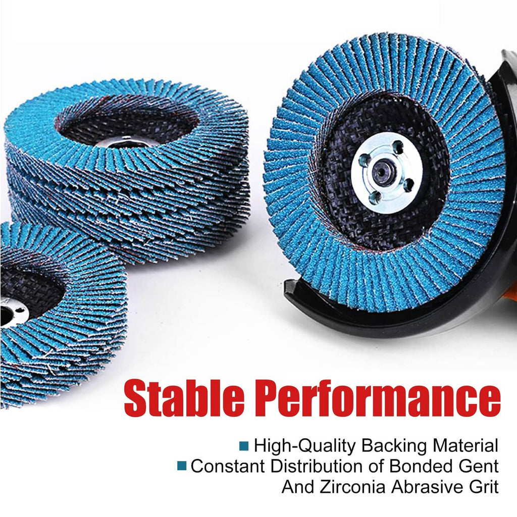 Two blue flap sanding discs with black backing, front disc marked 40 grit
