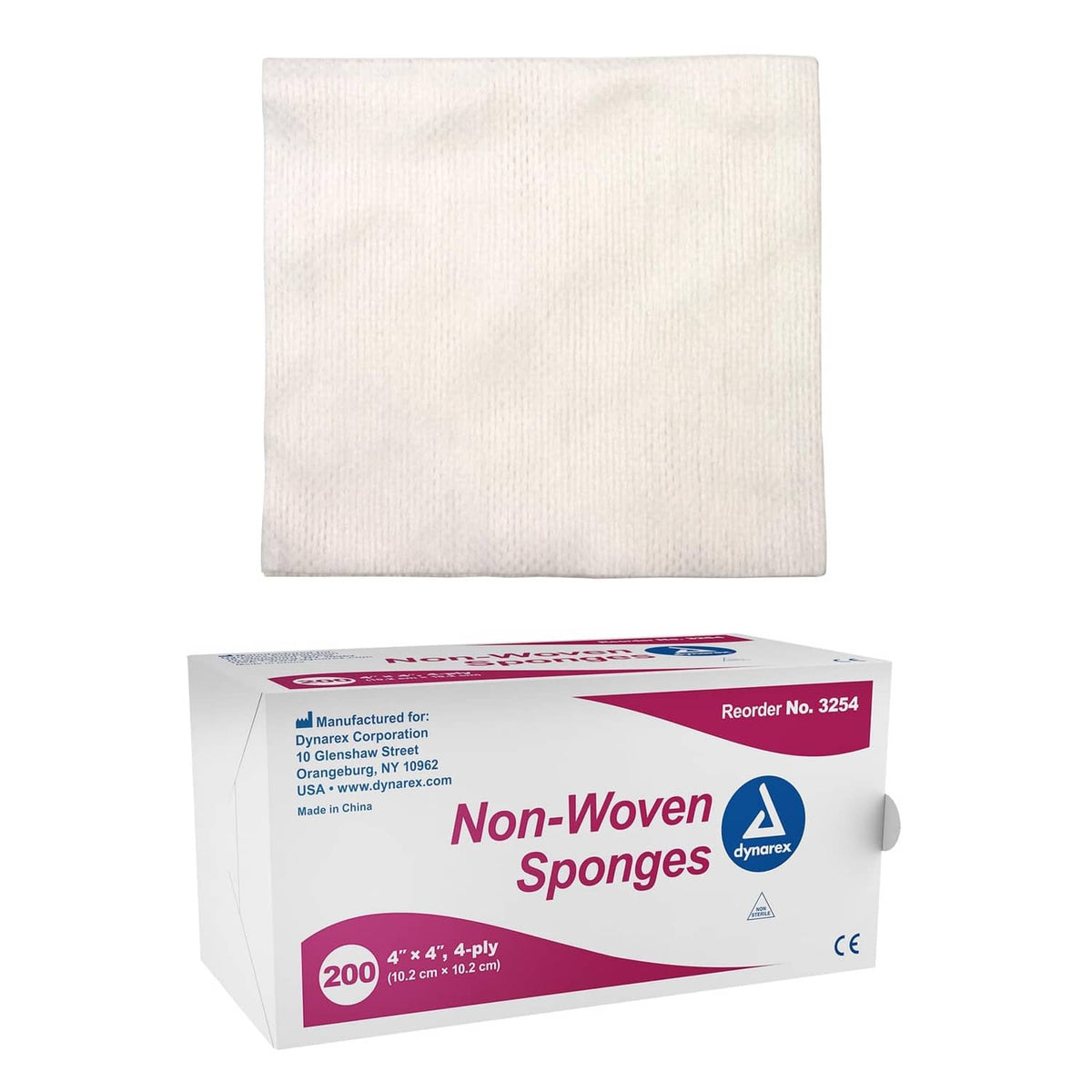 Dynarex non-woven sponge pad, white square, non-sterile
