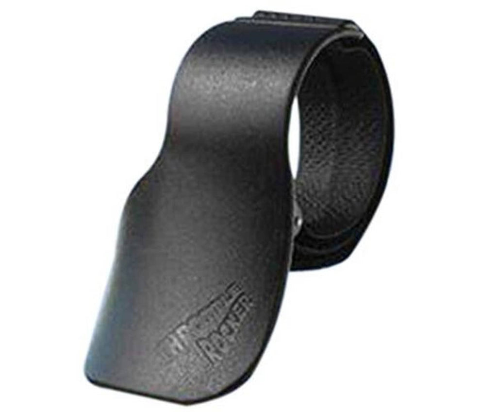 Motorcycle throttle rocker assist grip, curved textured dark gray with inner opening detail