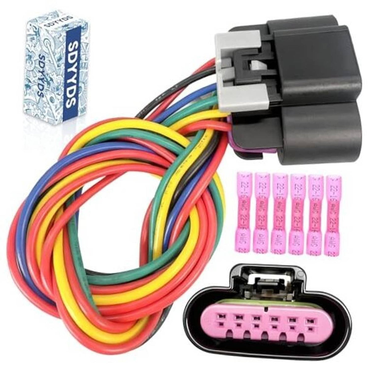 Accelerator pedal sensor wiring harness with multicolor wires and black/pink connector