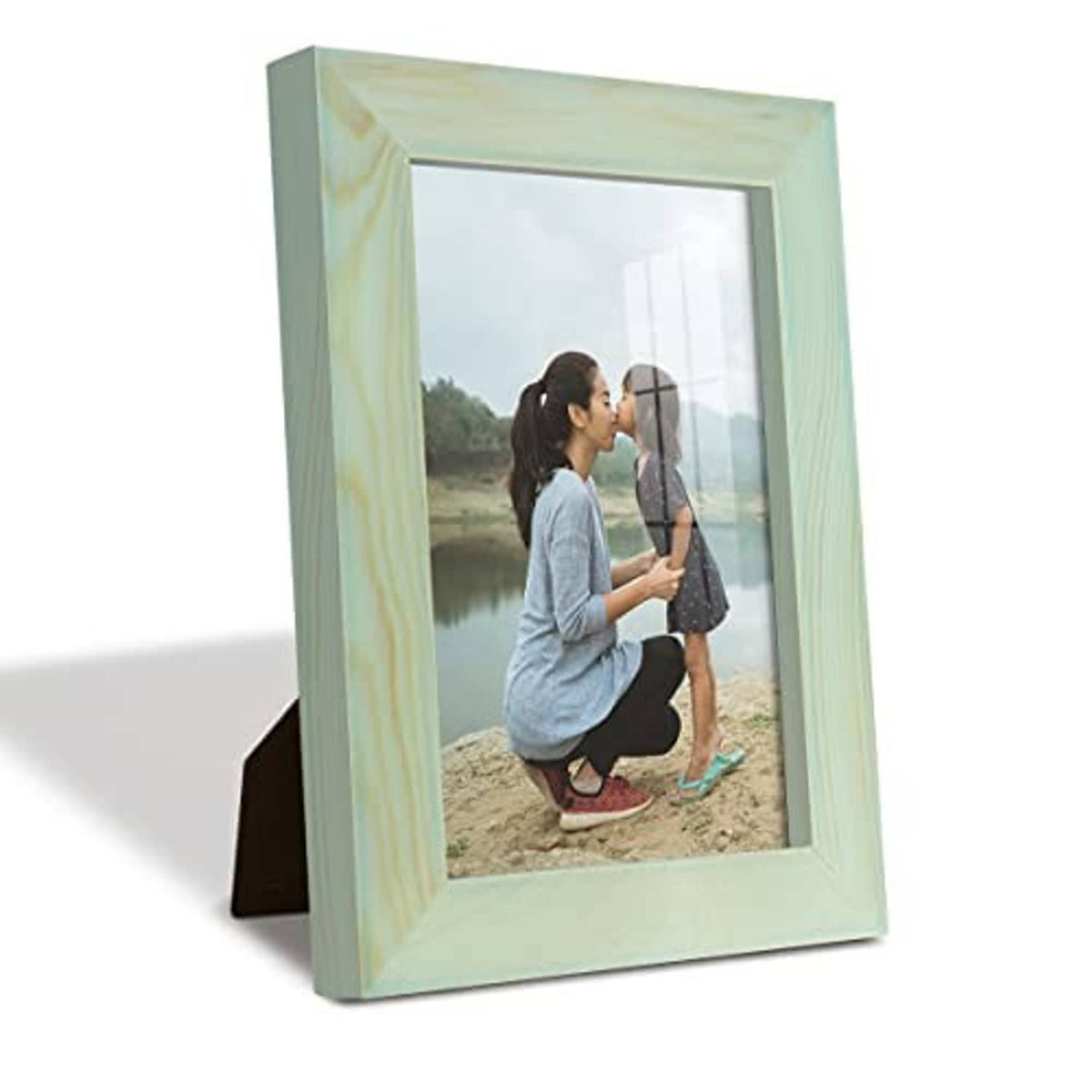 Seafoam green solid wood 4x6 picture frame front view with photo