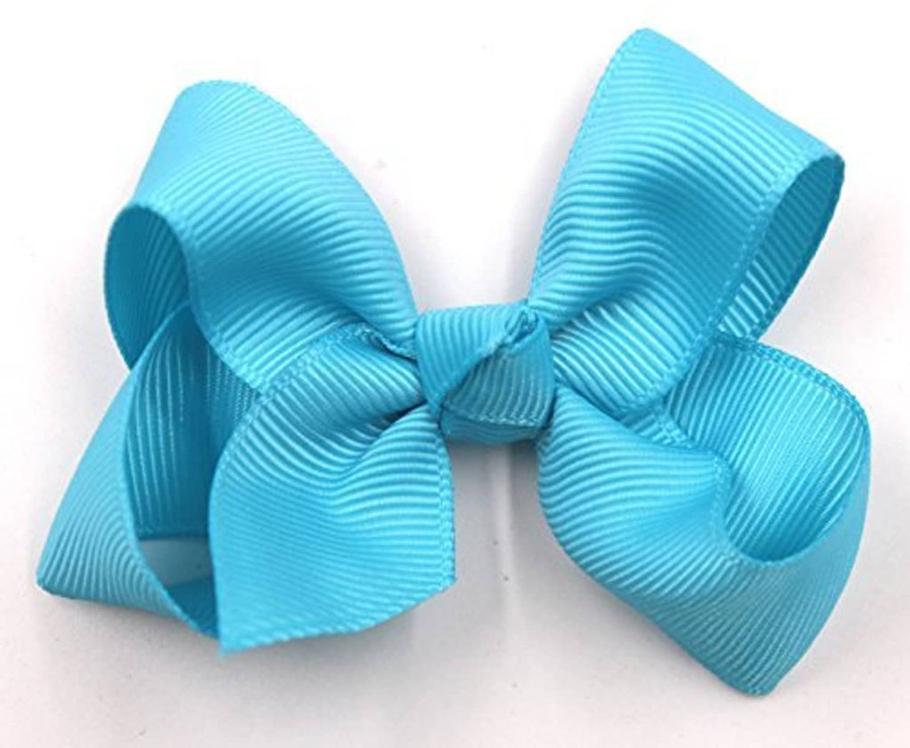 Light blue pinwheel hair bow with alligator clip, grosgrain ribbon