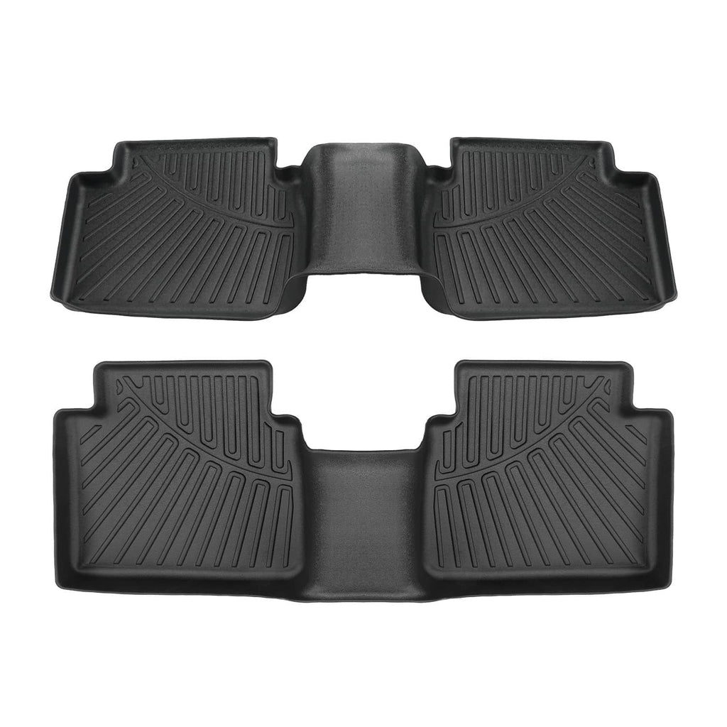Six-piece style black TPE floor mat liners with raised ridges and center hump
