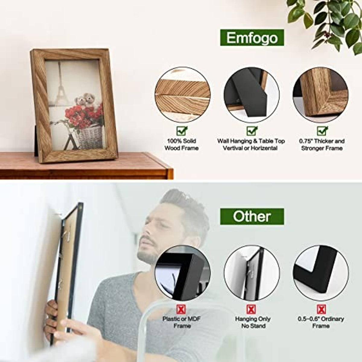 Rustic carbonized brown 4x6 picture frame with display photo window and backing