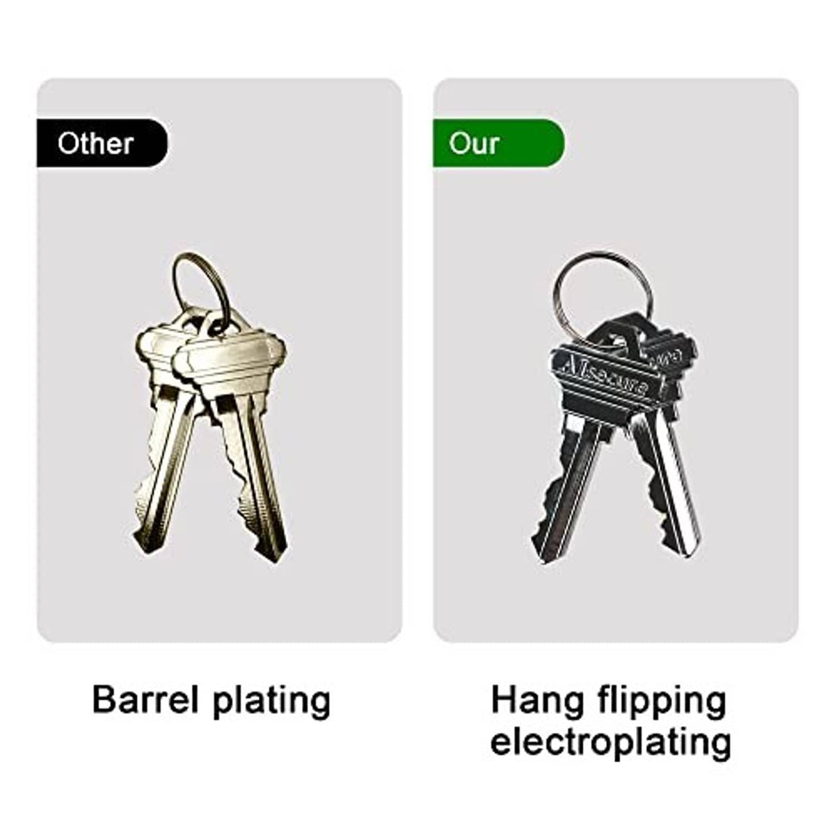 Two mortise cylinder key cut examples with brass-and-silver cylinders