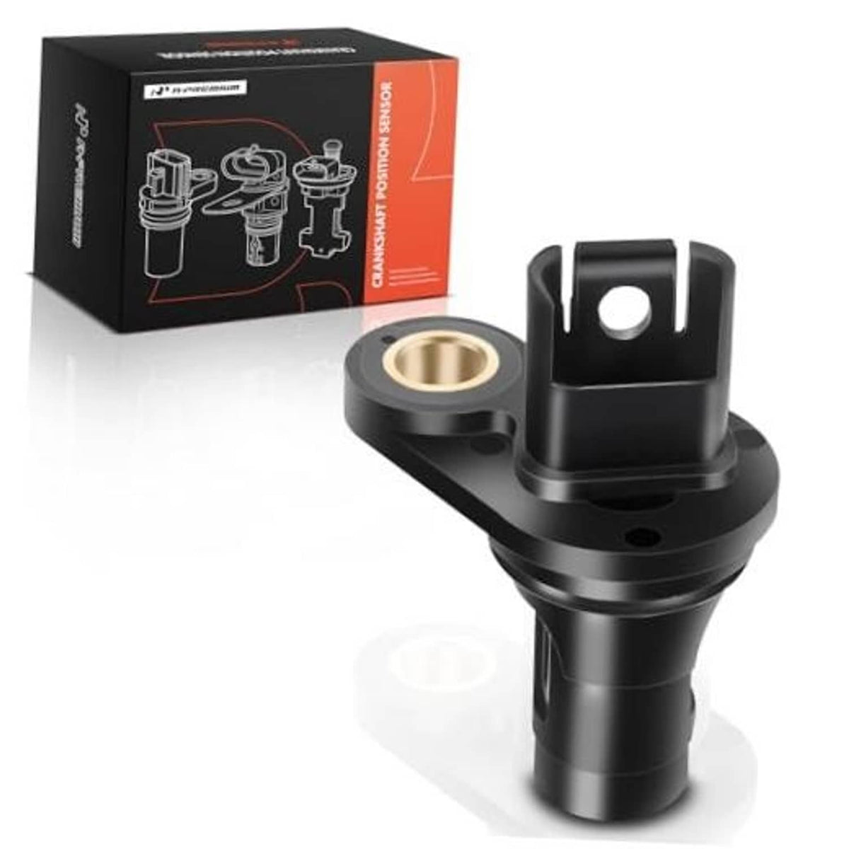 Engine crankshaft position sensor with mounting bracket and metal ring, black housing