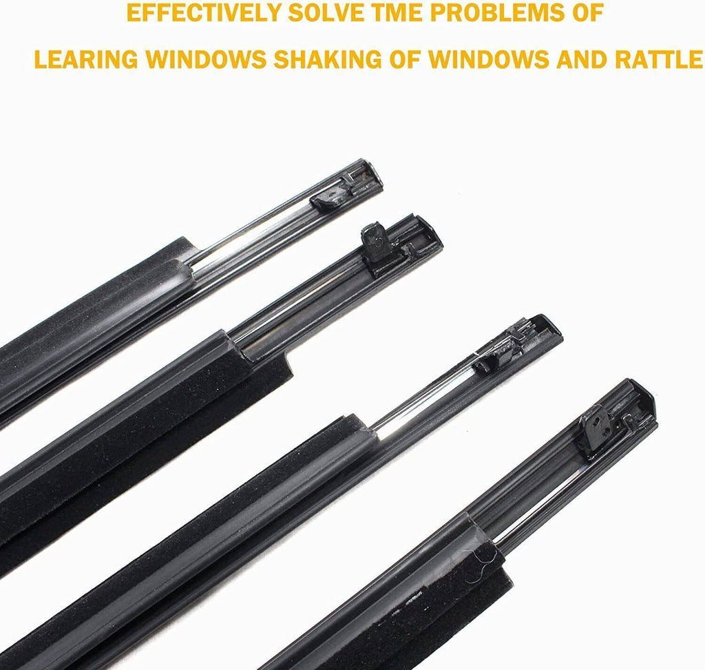 Black weatherstrip seal trim strips with mounting clips, close-up view