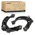 Pair of black front upper control arms with ball joints and rubber bushings