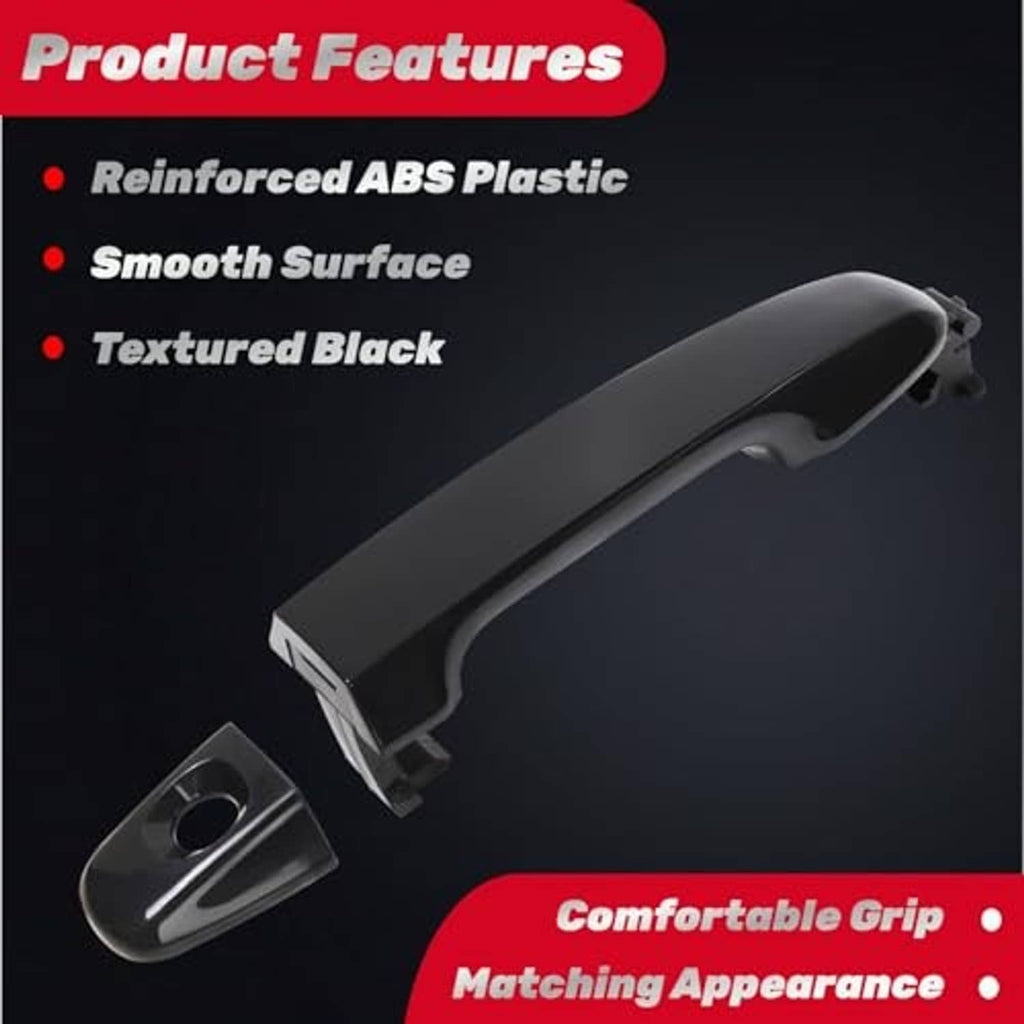 Textured black exterior door handle with grip curve and key cylinder opening.