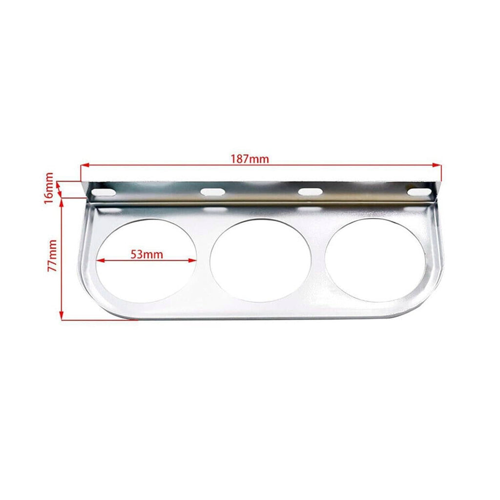 Triple gauge mounting bracket with three round cutouts and metal frame