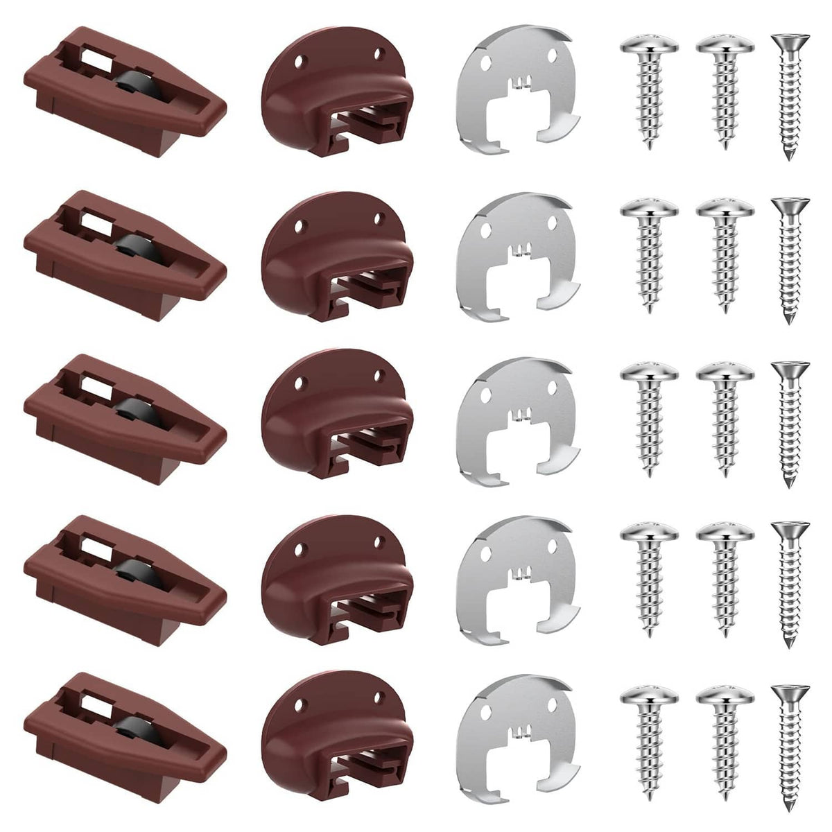 Rite-Trak II replacement drawer guide kit in dark brown, with oval guides and screws