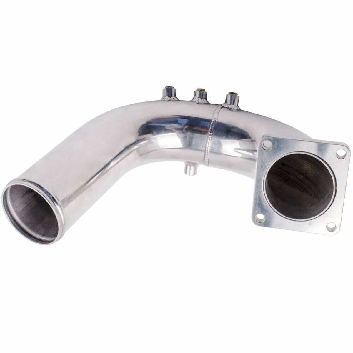 Stainless intake elbow tube with round outlet and square mounting flange
