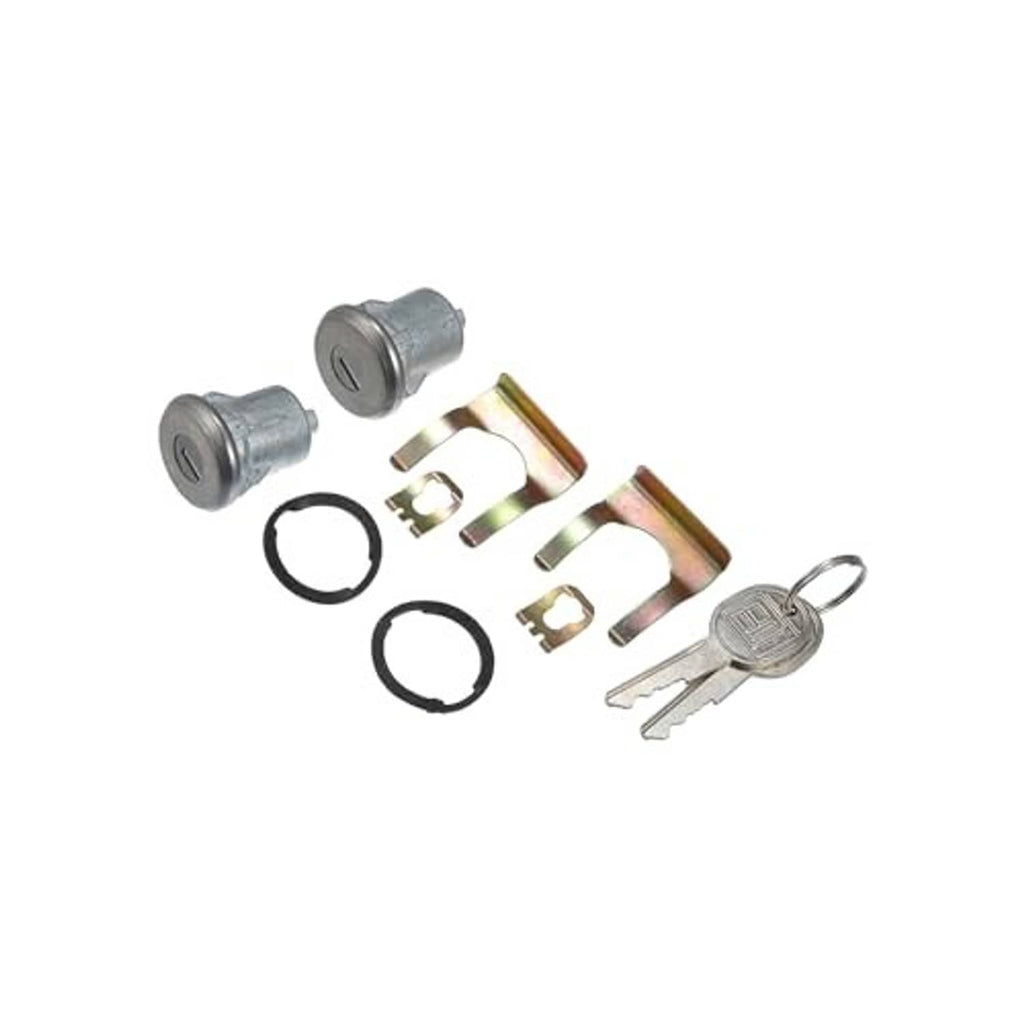 Car door lock cylinder set with two cylinders, bracket pieces, and two keys
