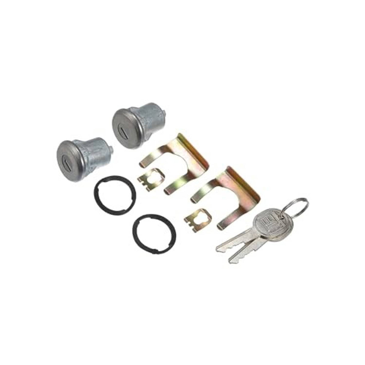 Car door lock cylinder set with two cylinders, bracket pieces, and two keys