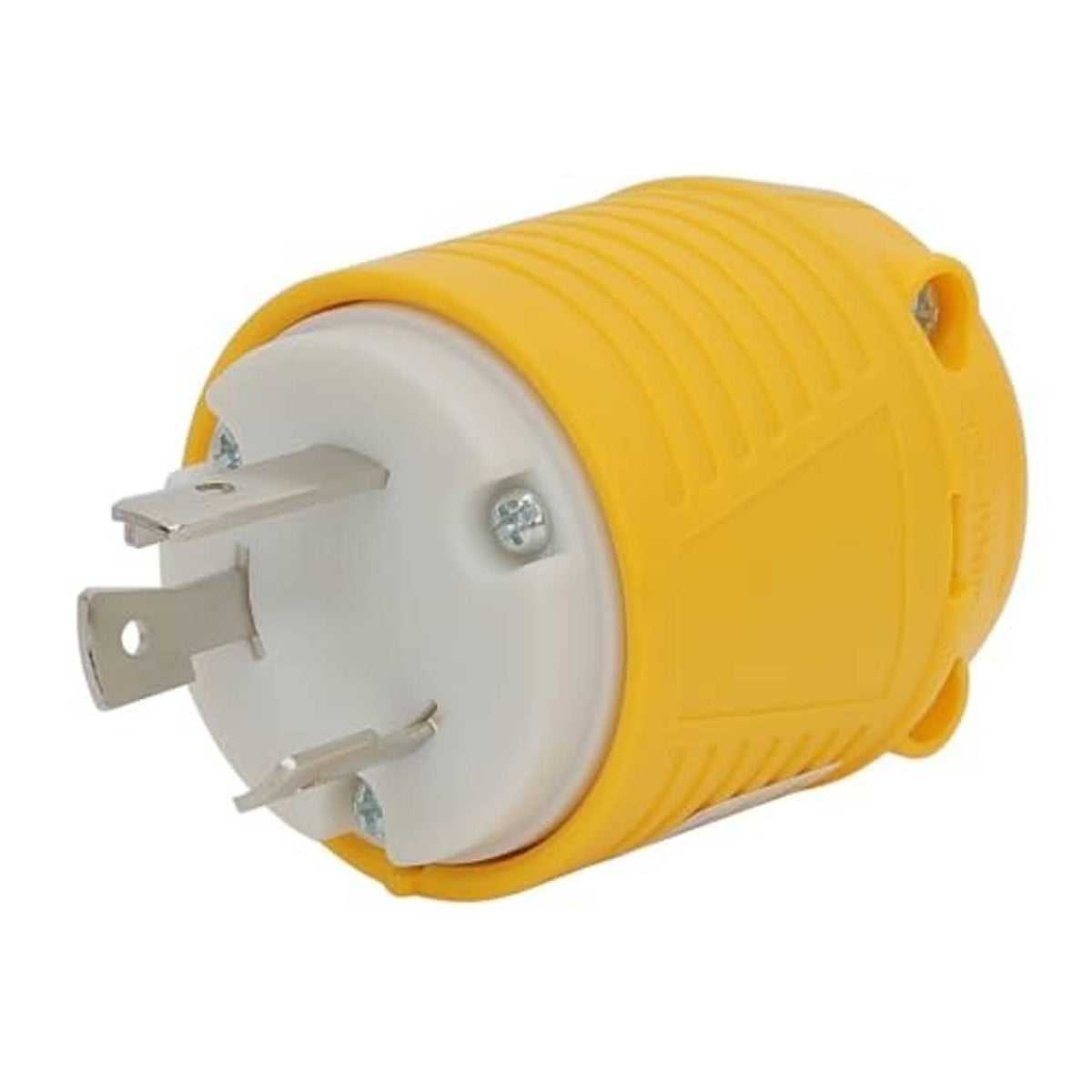 L6-30P locking plug, yellow housing and white face with three metal blades