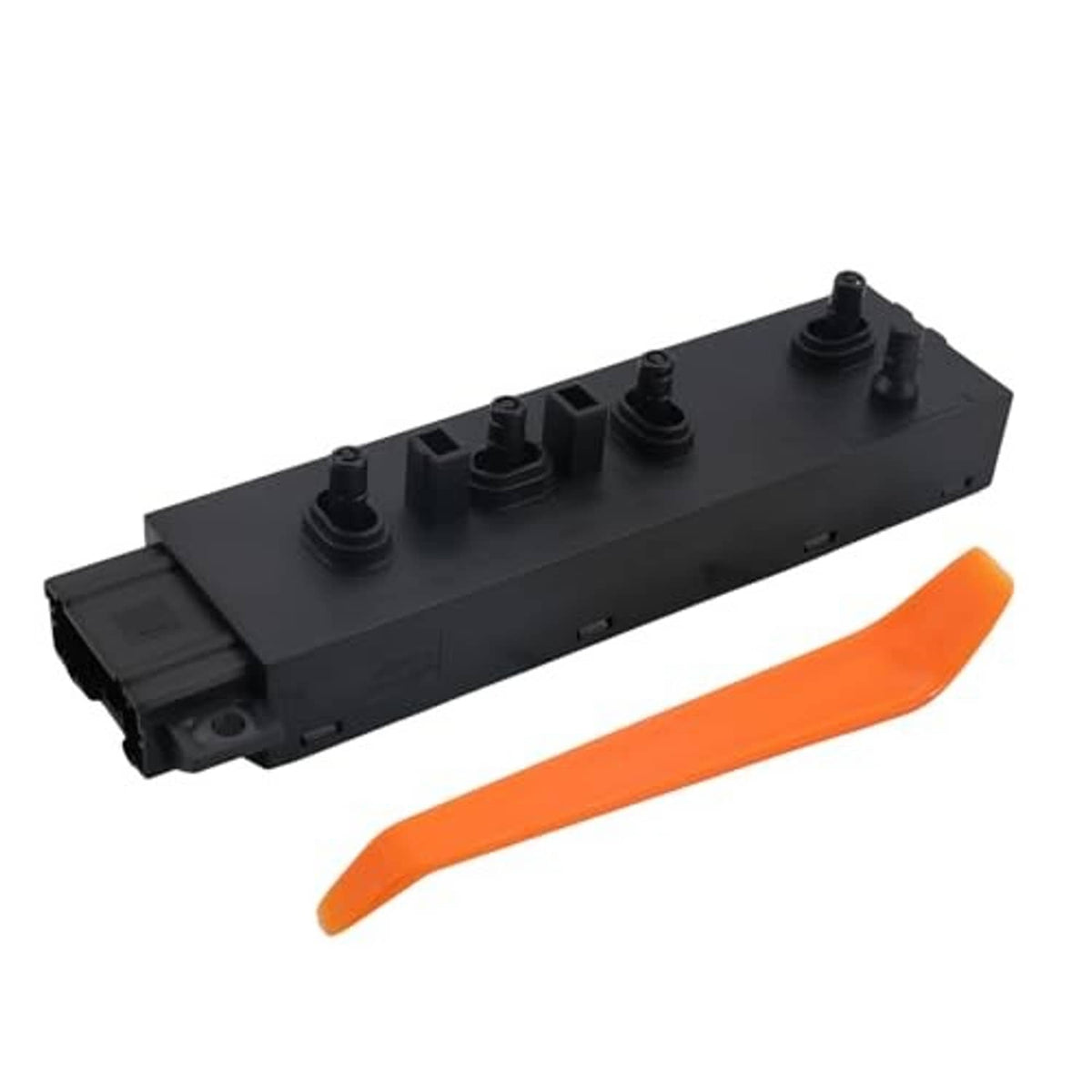 Black power seat switch module with orange handle and front row of button controls