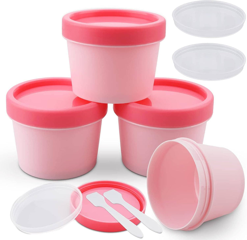 Empty pink plastic cosmetic jars set, 3.4oz/100ml, 4-pack with lids