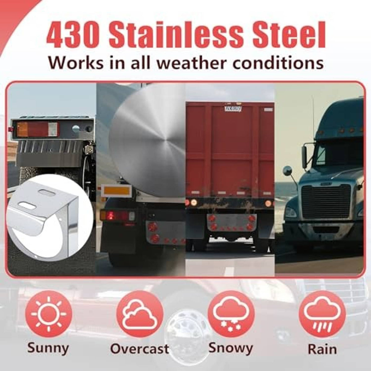 Stainless steel tail light panel with circular cutouts and smooth chrome-like surface