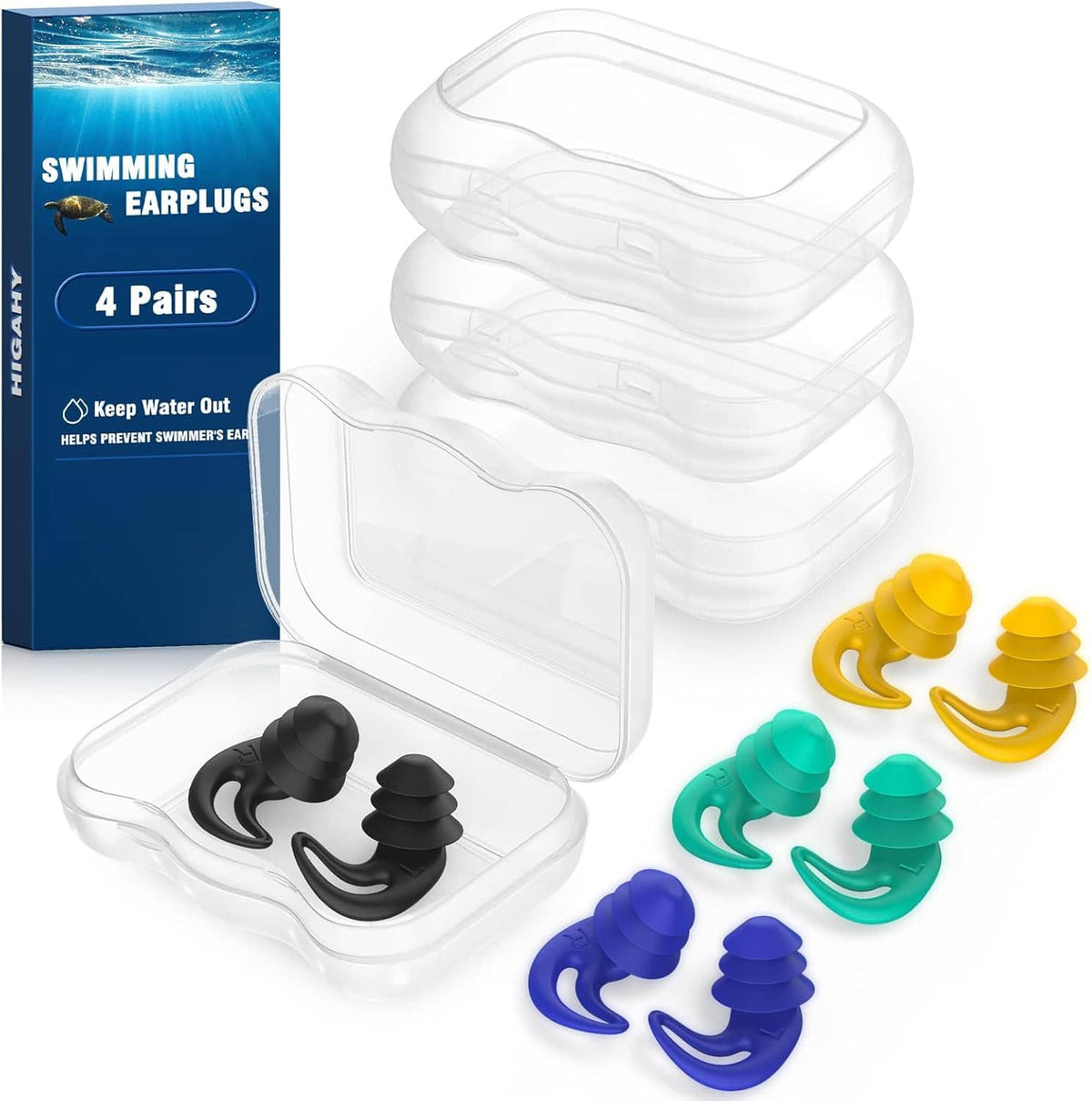 Clear storage case with mixed-color silicone swimming ear plugs