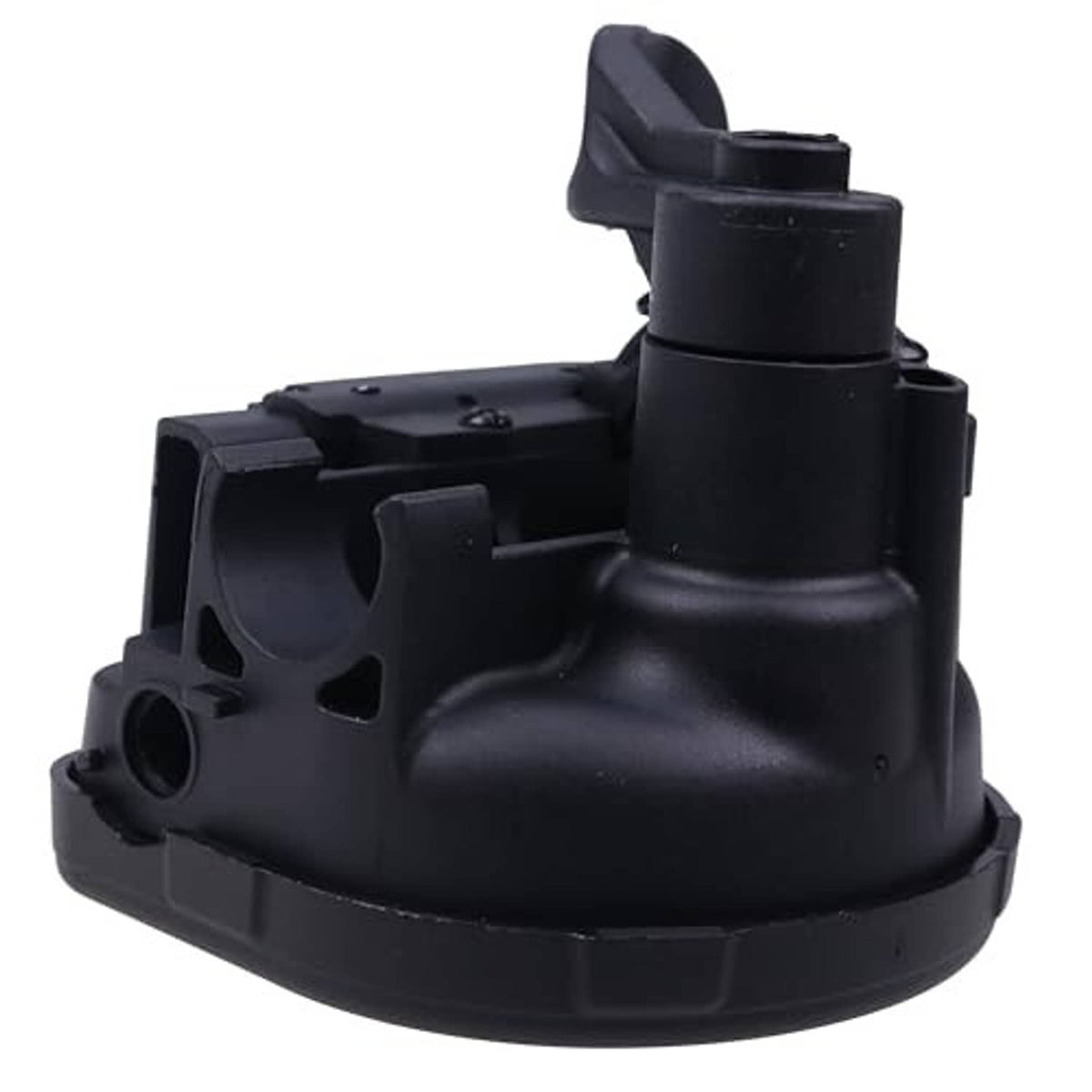 Thumb throttle lever underside view, black plastic housing with molded ports