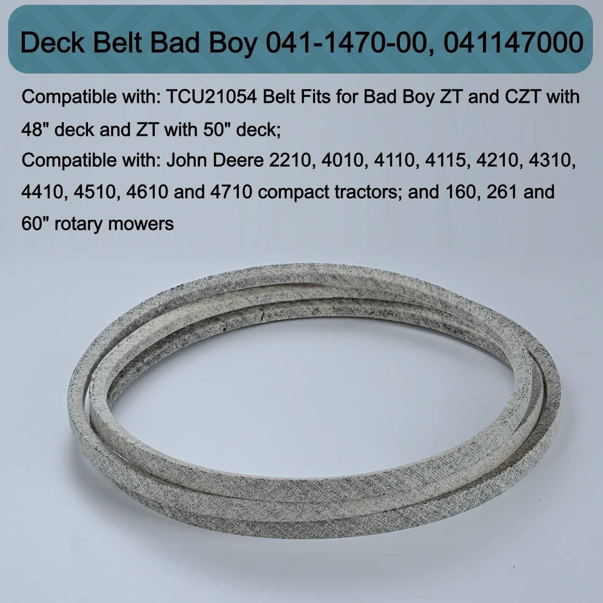 Gray lawn mower deck belt loop, thin rubber band for deck drive