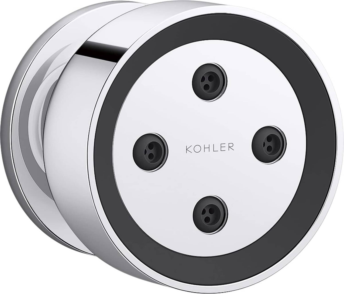 Polished chrome round body spray with four jet nozzles and KOHLER logo