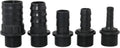 Black plastic fountain pump replacement nozzle adapters, 5 sizes, set of five
